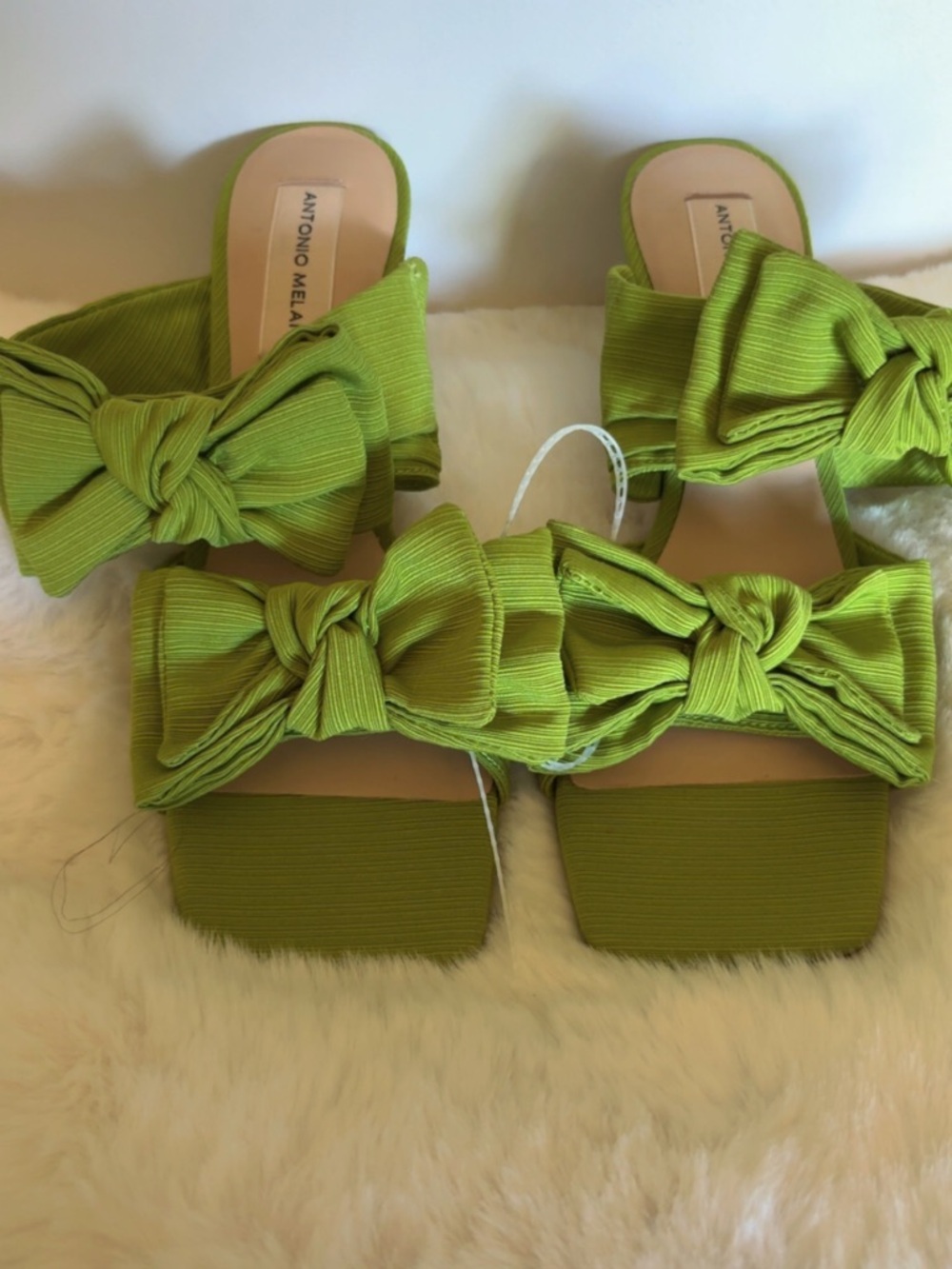 ANTONIO MELANI Chartreuse Knot Bow Slide Sandals